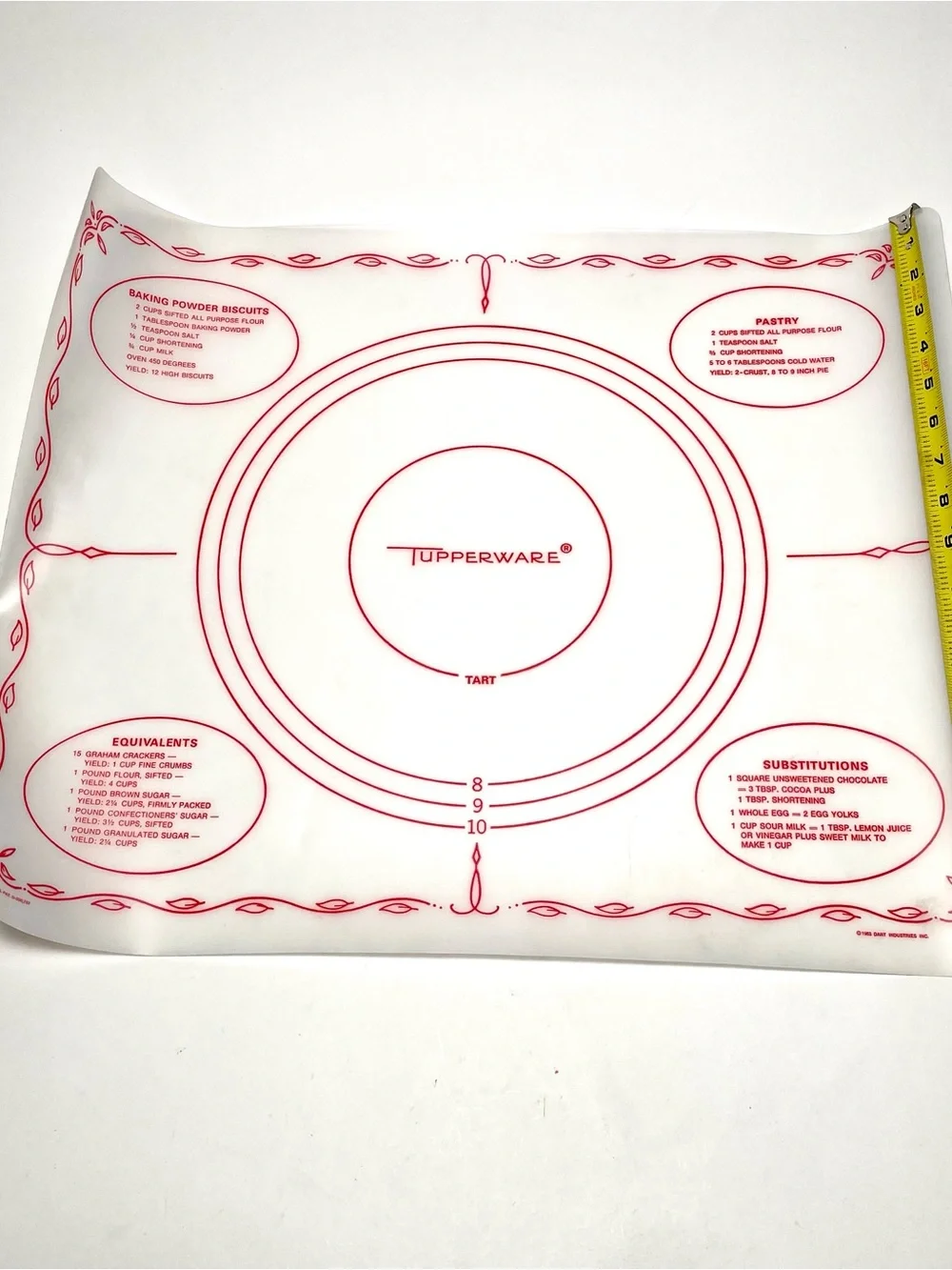 Vintage 1965 Tupperware Pastry Mat Dough Rolling Sheet Red Graphics 22